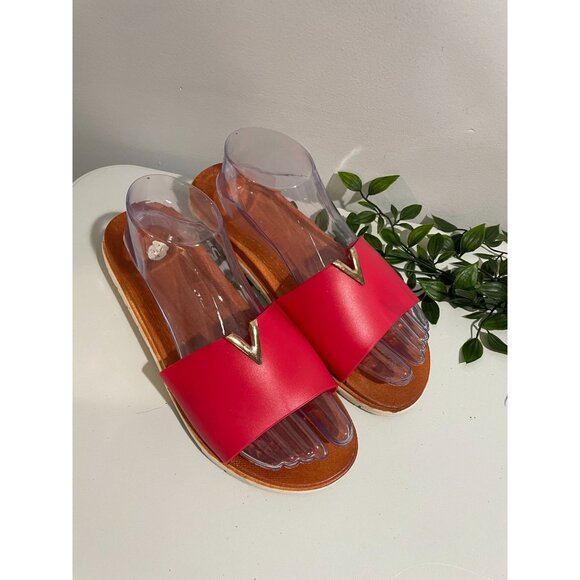 Womens Transparent Red Slide Sandals With Gold Accent Detail Size 10 - Picture 3 of 10